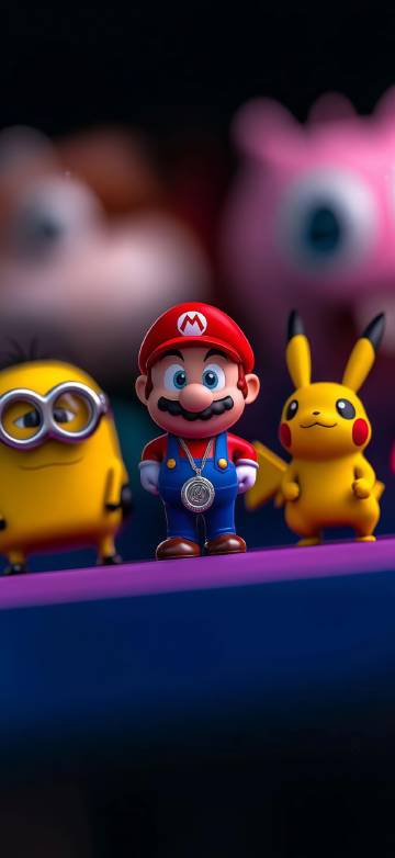 Cute Mario, Little Yellow Man and Pikachu