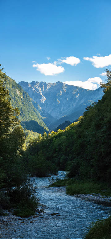 Stream among green mountains and waters phone wallpaper