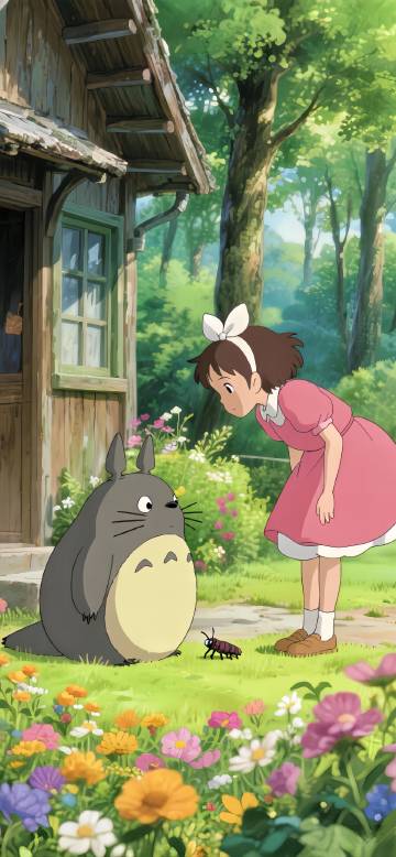 Totoro and the Girl beside the Forest Cabin