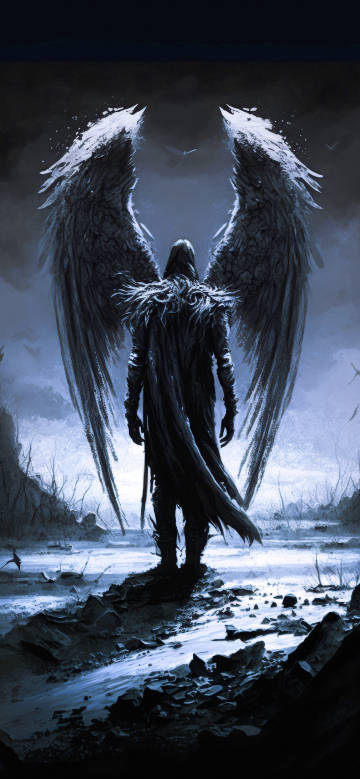 Fantasy Wallpaper 4K: Fallen Angel with Black Wings
