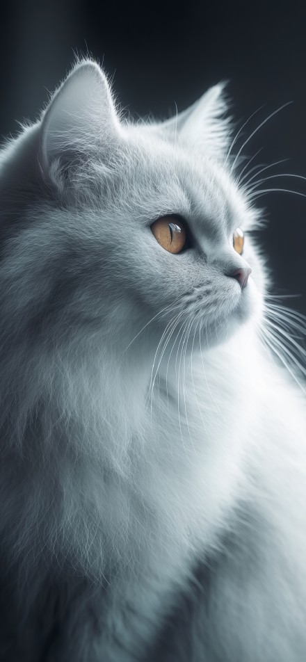 Close-up of a fluffy white cat phone wallpaper