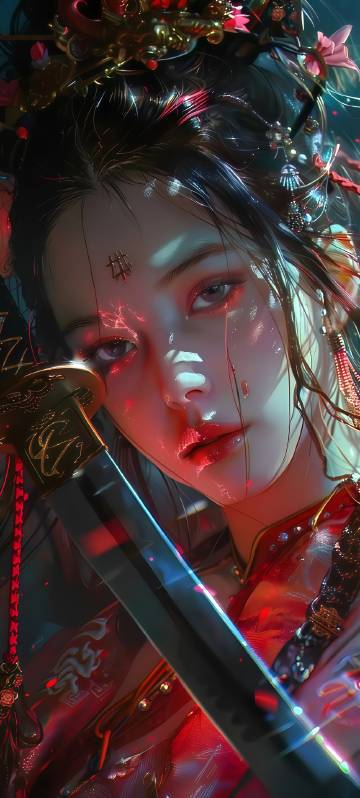 A delicate beauty with a sword in her hand