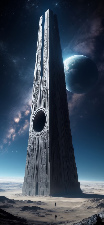 A giant tower in the middle of the desert