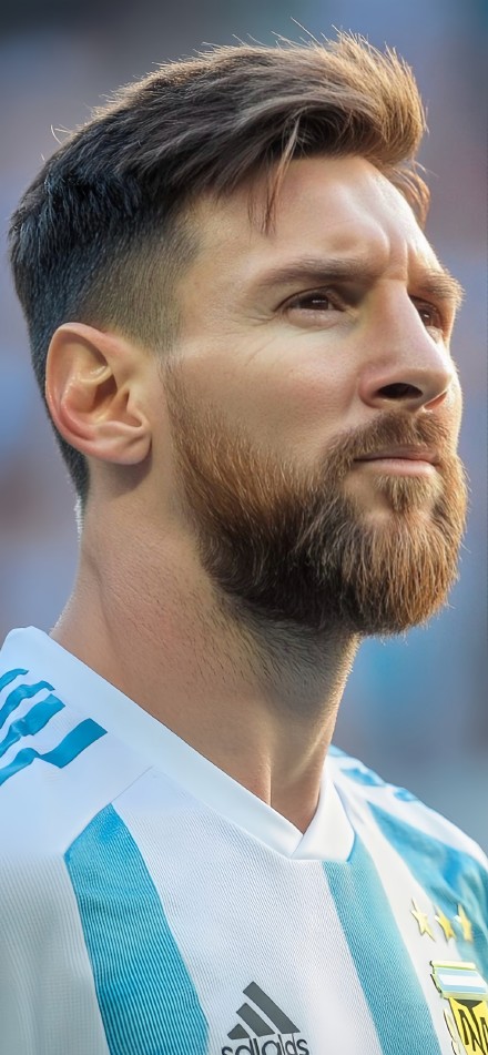 Messi in blue and white striped jersey 4K wallpaper