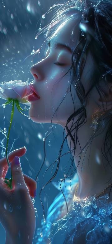 Girl with a White Rose in the Rain 4K Phone Wallpaper Girl with a White Rose in the Rain 4K Phone Wallpaper