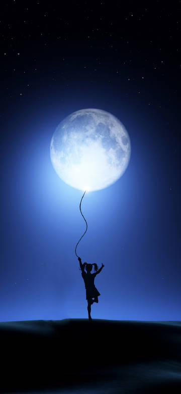 Childlike imagination in moonlight phone wallpaper