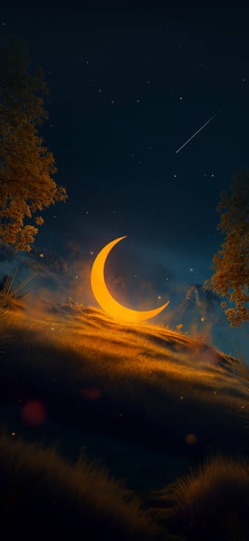 Glowing Moon Resting on a Hillside Wallpaper 4K
