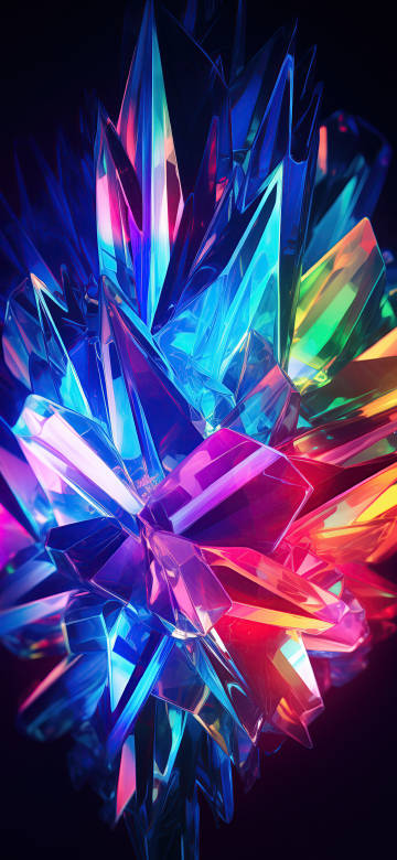 Colorful Abstract Crystal Cluster On Black Background 7K Wallpaper