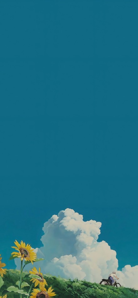 Cycling Boy Under Vast Blue Sky Minimalist Art 4K Wallpaper