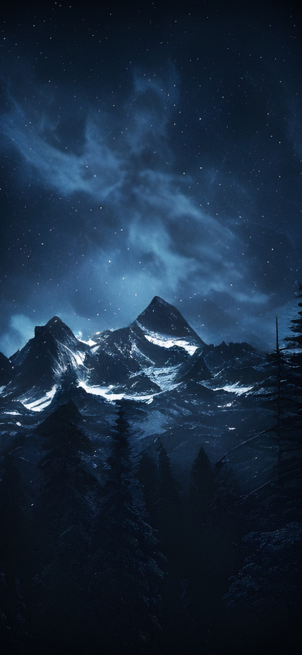 Calm Night Sky Over Forest Peaks 4K Phone Wallpaper