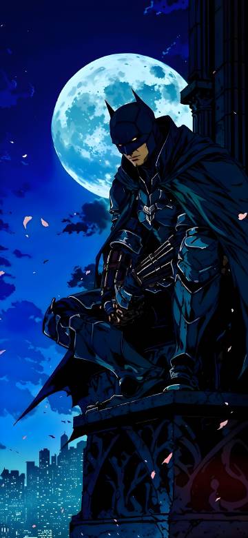 Batman in the Night with Full Moon 4K Wallpaper