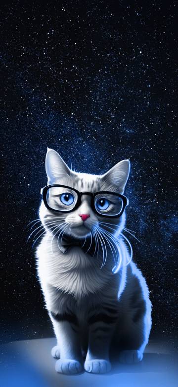 Cat with glasses dreamy starry sky background wallpaper