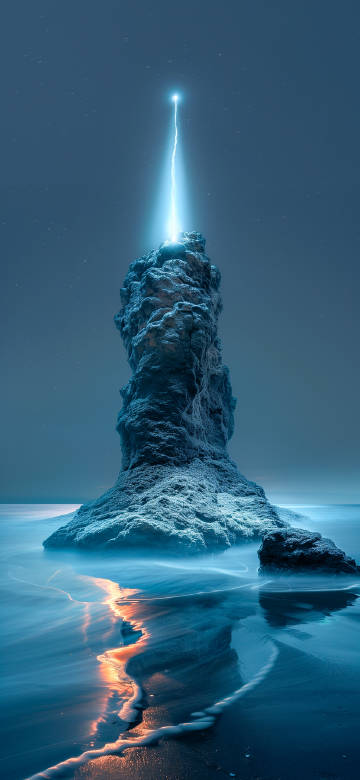 Lightning Strikes a Rock in the Ocean 4K UHD Wallpaper