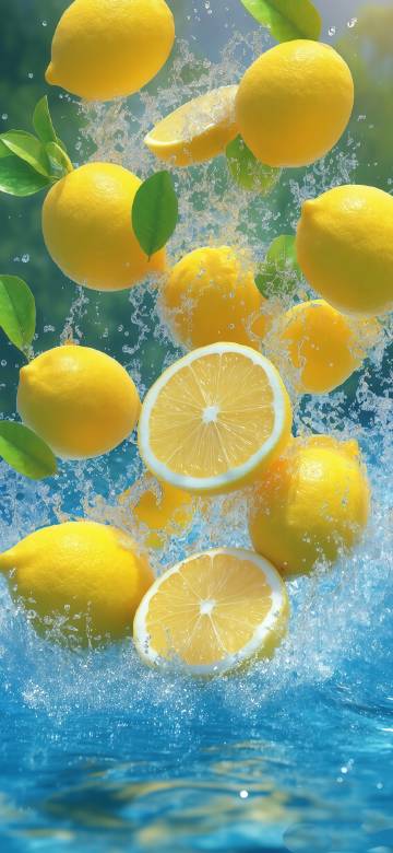 Fresh lemons entering water