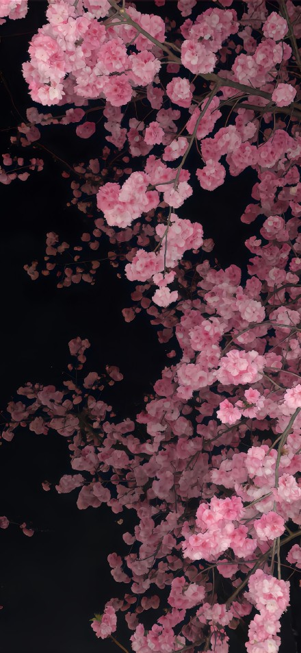 Pink Cherry Blossoms Under The Night Sky 4K Wallpaper