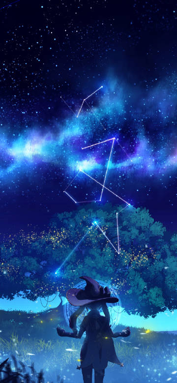 Genshin Impact Mona Stargazing Anime Wallpaper