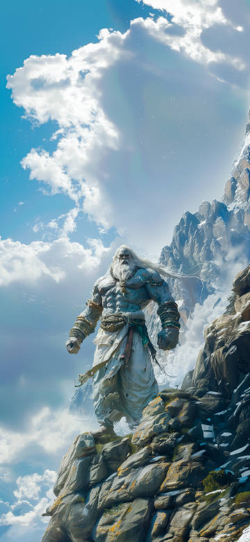Mighty Warrior on a Mountain Peak Under Clear Sky 4K Wallpaper