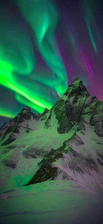 Stunning Green Aurora Borealis on Snow-Capped Mountains 4K Wallpaper Stunning Green Aurora Borealis on Snow-Capped Mountains 4K Wallpaper