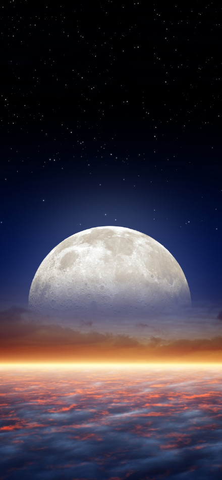 Giant Full Moon Rising Over A Red Cloud Sea