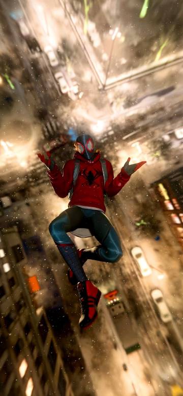 Spider-Man in Hoodie Falling Backwards 4K Wallpaper