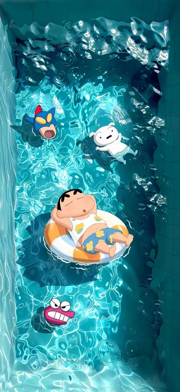 Crayon Shin-chan Playing In The Pool 4K Wallpaper
