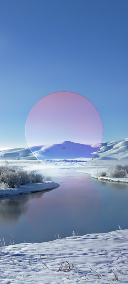 Transparent circle on the lake under the blue sky phone wallpaper