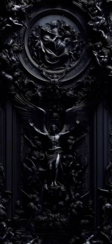Beautifully embossed religious theme on dark background