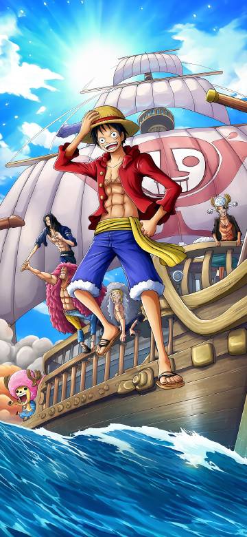 Luffy and his friends' sailing trip phone wallpaper