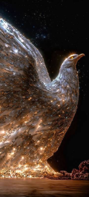 Mysterious bird with glowing feathers phone wallpaper