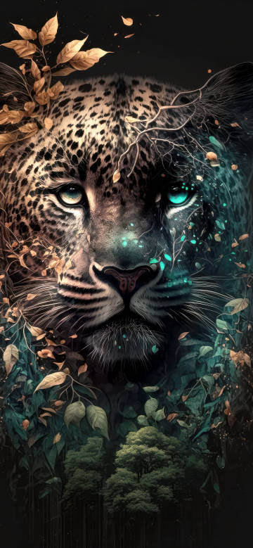 4K Phone Wallpaper: Magical Leopard Portrait in Dark Forest