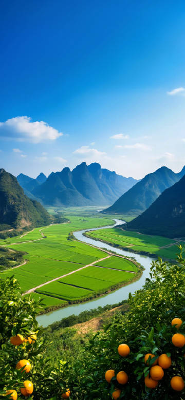 Green Mountains and Rivers Pastoral Scenery Wallpaper