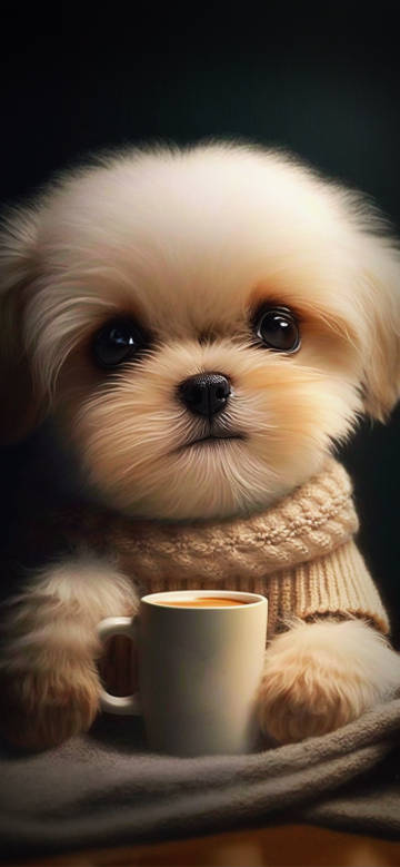 Cute Fluffy Puppy Wearing A Cozy Sweater