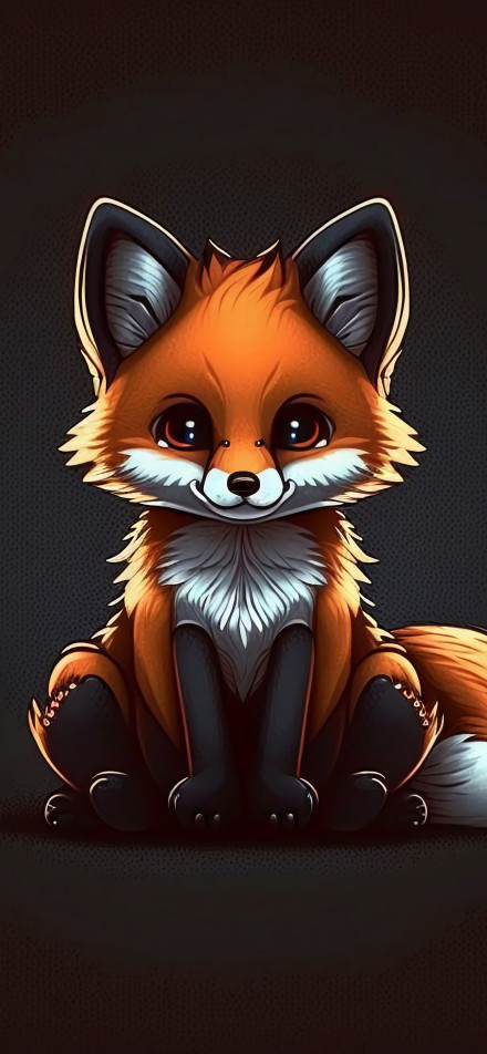 Fluffy Little Fox Close-up Illustration Mobile Wallpaper