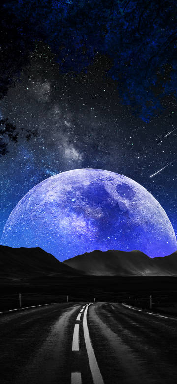 Meteors reflecting on the moonlit road phone wallpaper