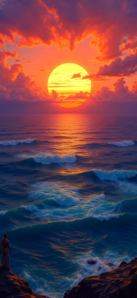 Dramatic Orange Sunset Over The Raging Sea 4K Wallpaper