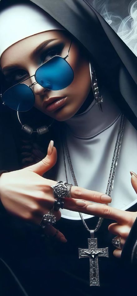 Cool Nun In Sunglasses 4K Phone Wallpaper