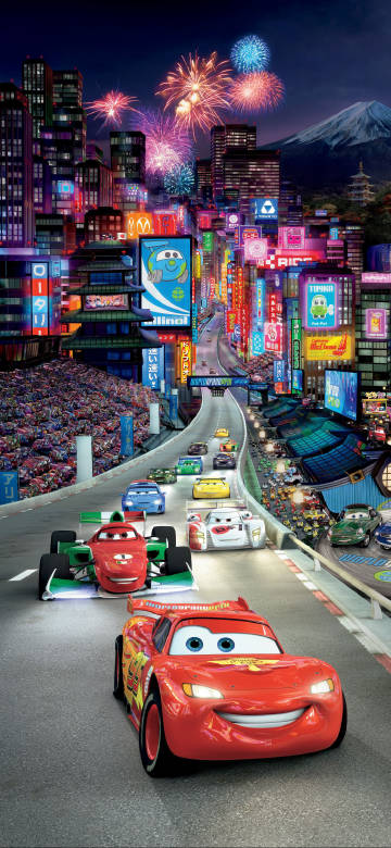 Cars phone wallpaper:cars on the racetrack at night