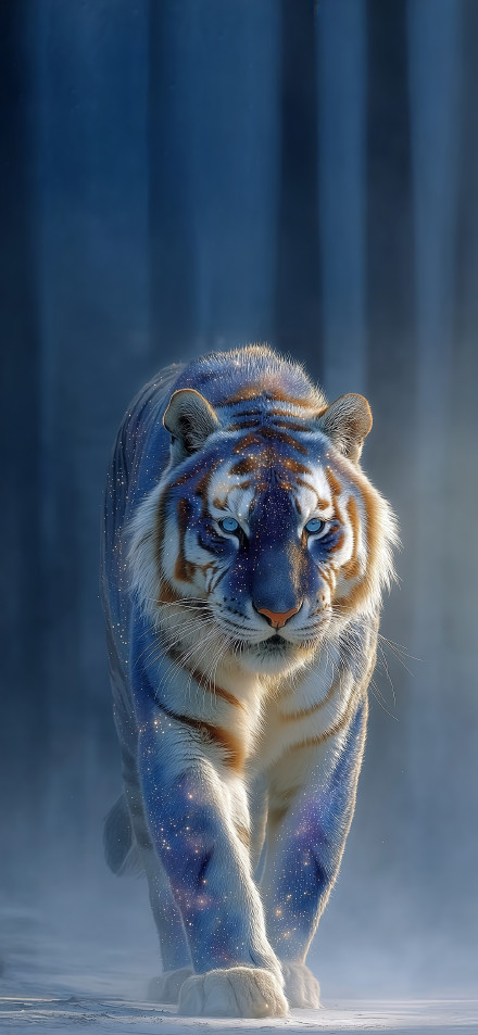 Stunning Blue-Eyed Tiger Walking Forward HD Wallpaper