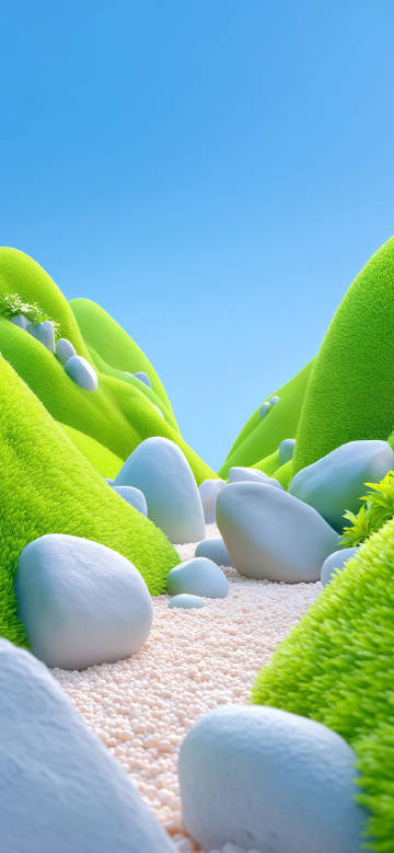 Fresh healing cartoon green landscape wallpaper