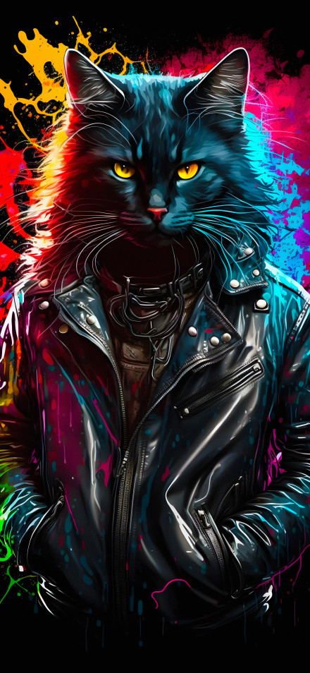 Cool Cat In Leather Jacket 4K Phone Wallpaper