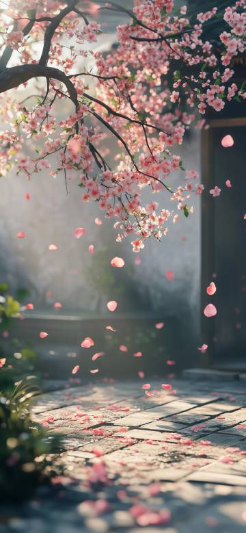 Beautiful Falling Cherry Blossom Petals Depth Effect 4K Wallpaper