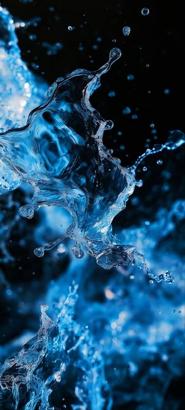 Blue Water Splashing On Black Background Wallpaper