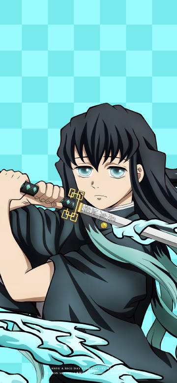 Muichiro Tokito Holding His Sword On Blue Background