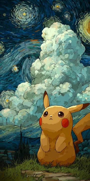 Cute Pikachu in the starry night Van Gogh style 4K wallpaper Cute Pikachu in the starry night Van Gogh style 4K wallpaper