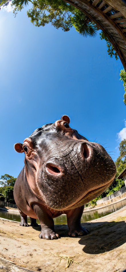 Cute Hippo Looking at the Camera Depth Effect 4K wallpaper