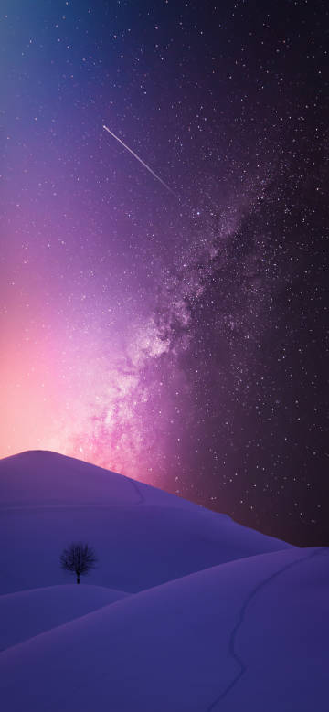 Desert landscape under purple starry sky phone wallpaper