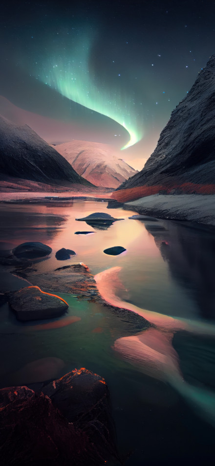 Aurora Reflected on a Dreamy Glacier Valley 4K Phone Wallpaper