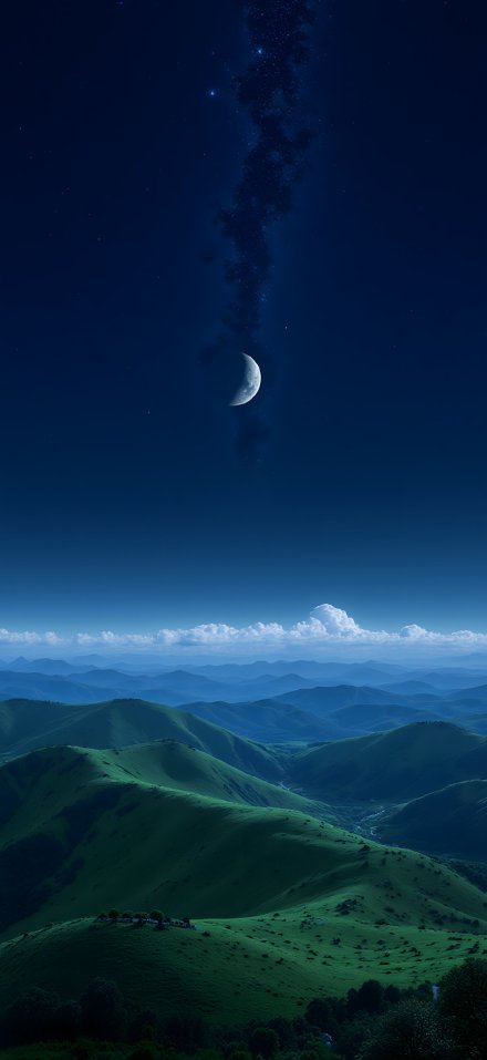 Green Hills Under the Night Sky 4K Wallpaper
