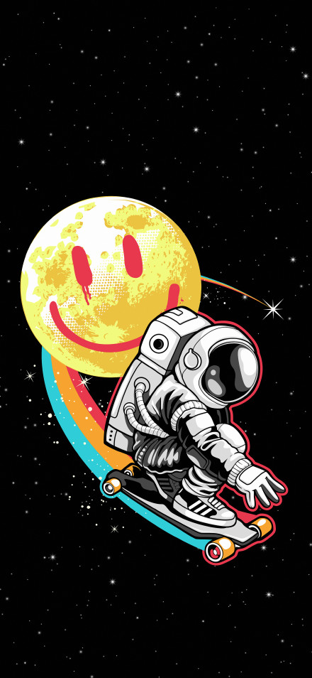 Cool Astronaut Skateboarding in Space 4K Illustration Wallpaper