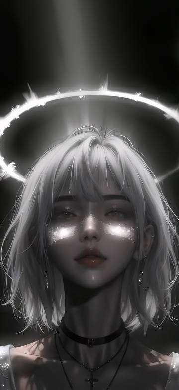 White hair angel halo anime beauty 4k mobile wallpaper